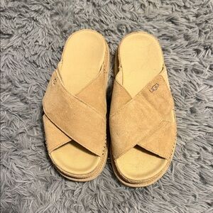 UGG Beige Suede Criss-Cross Slide Sandals